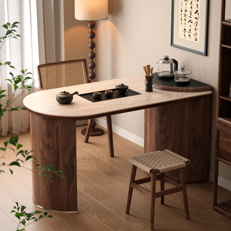 木小咖 山海实木茶桌小户型茶台桌椅组合岩板轻奢洞石泡茶桌,淘宝优惠券,粉丝福利购,淘宝优惠卷