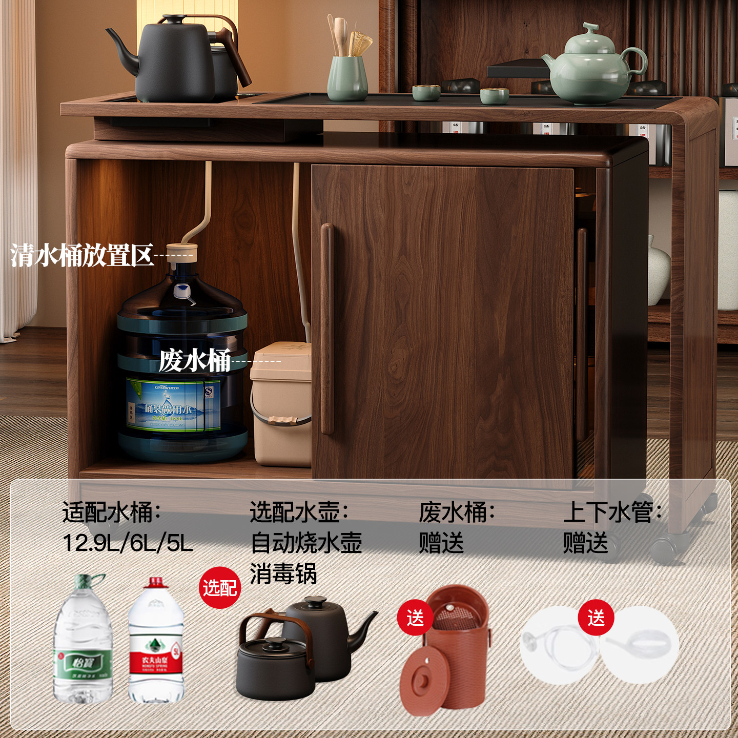 木小咖 木作实木茶桌小户型边几柜茶台可伸缩移动阳台家用茶几,淘宝优惠券,粉丝福利购,淘宝优惠卷