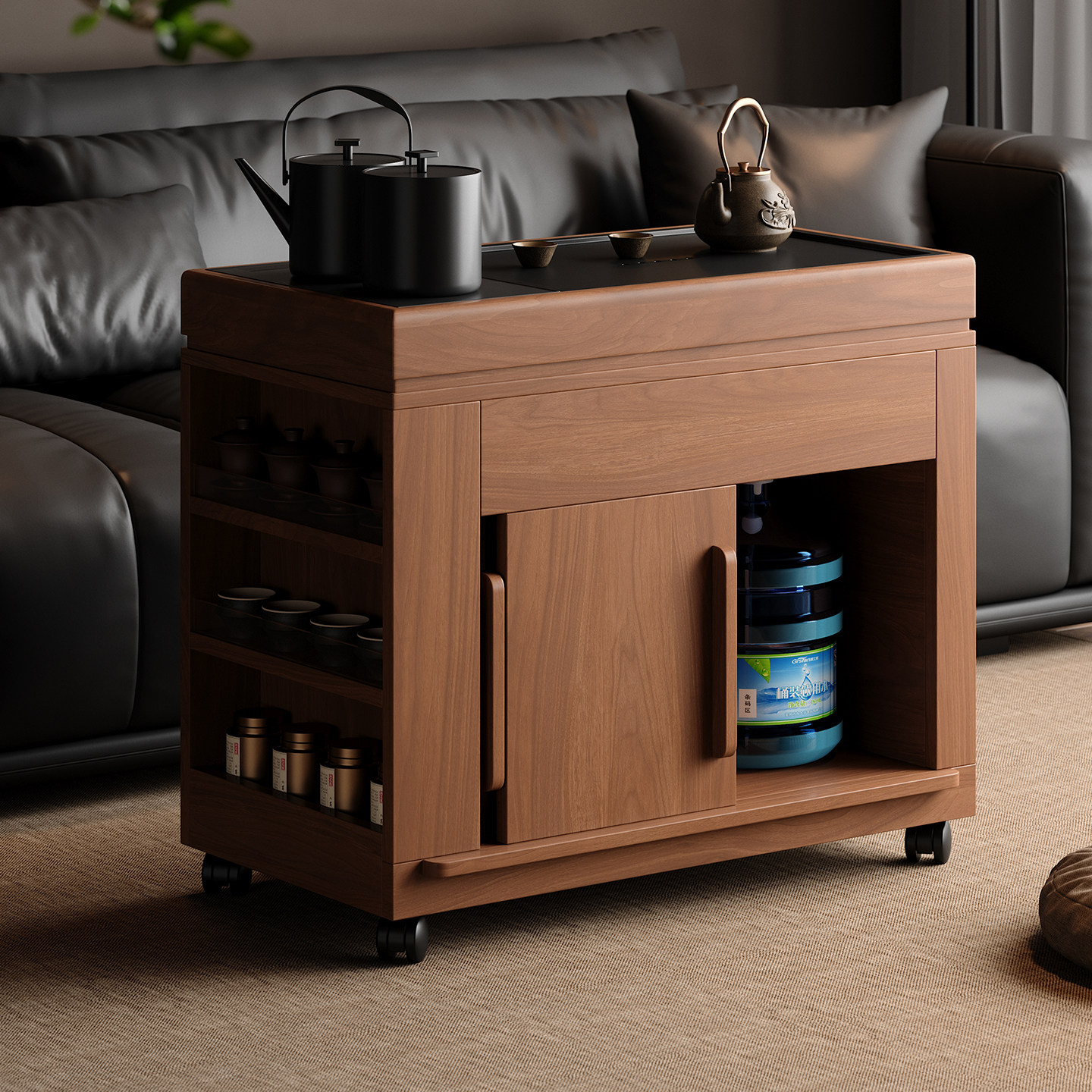 木小咖 茶缘实木茶桌可移动伸缩茶桌茶水柜小户型客厅茶几桌,淘宝优惠券,粉丝福利购,淘宝优惠卷