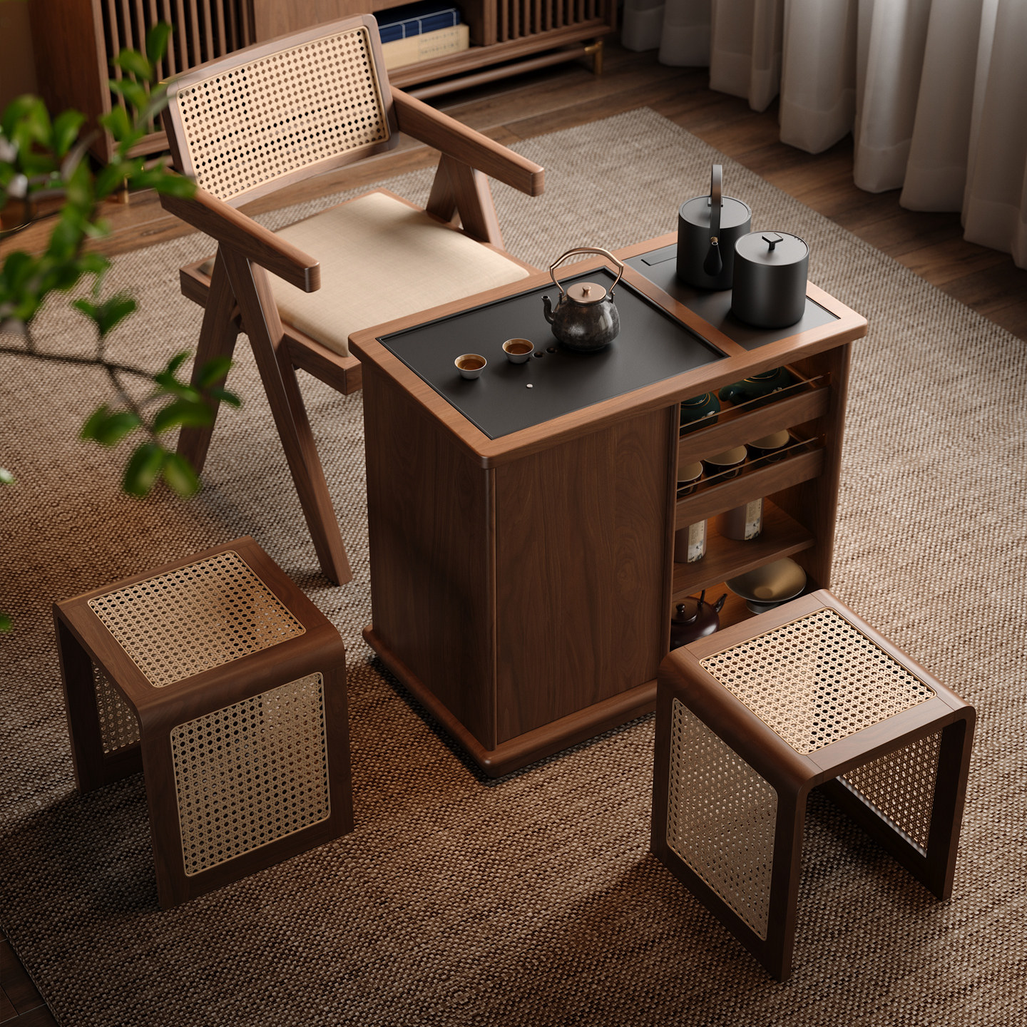 木小咖晨光实木茶桌茶水柜带储物沙发展示柜客厅边几煮茶台可移动,淘宝优惠券,粉丝福利购,淘宝优惠卷