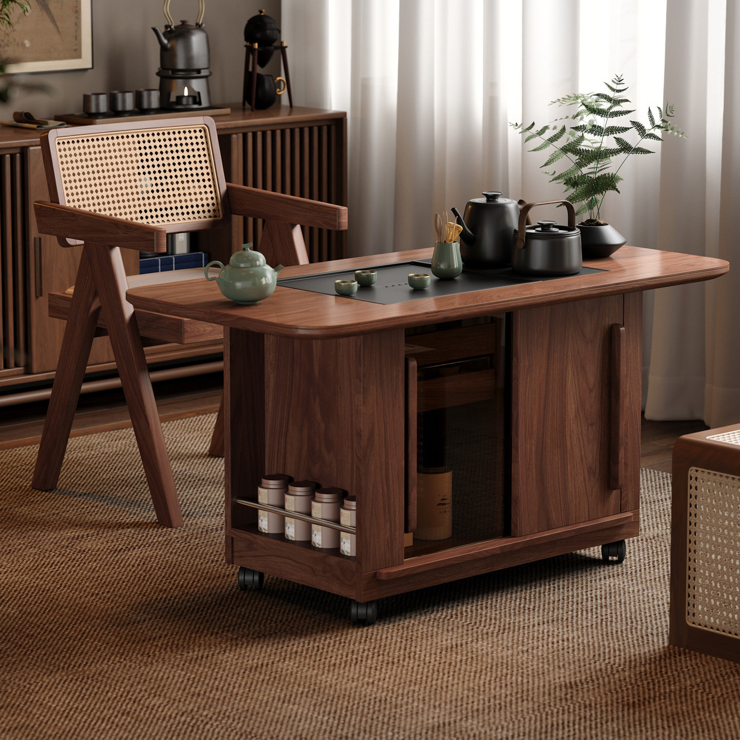 木小咖 欢喜实木茶桌可移动客厅茶水柜小户型阳台茶台家用茶几,淘宝优惠券,粉丝福利购,淘宝优惠卷