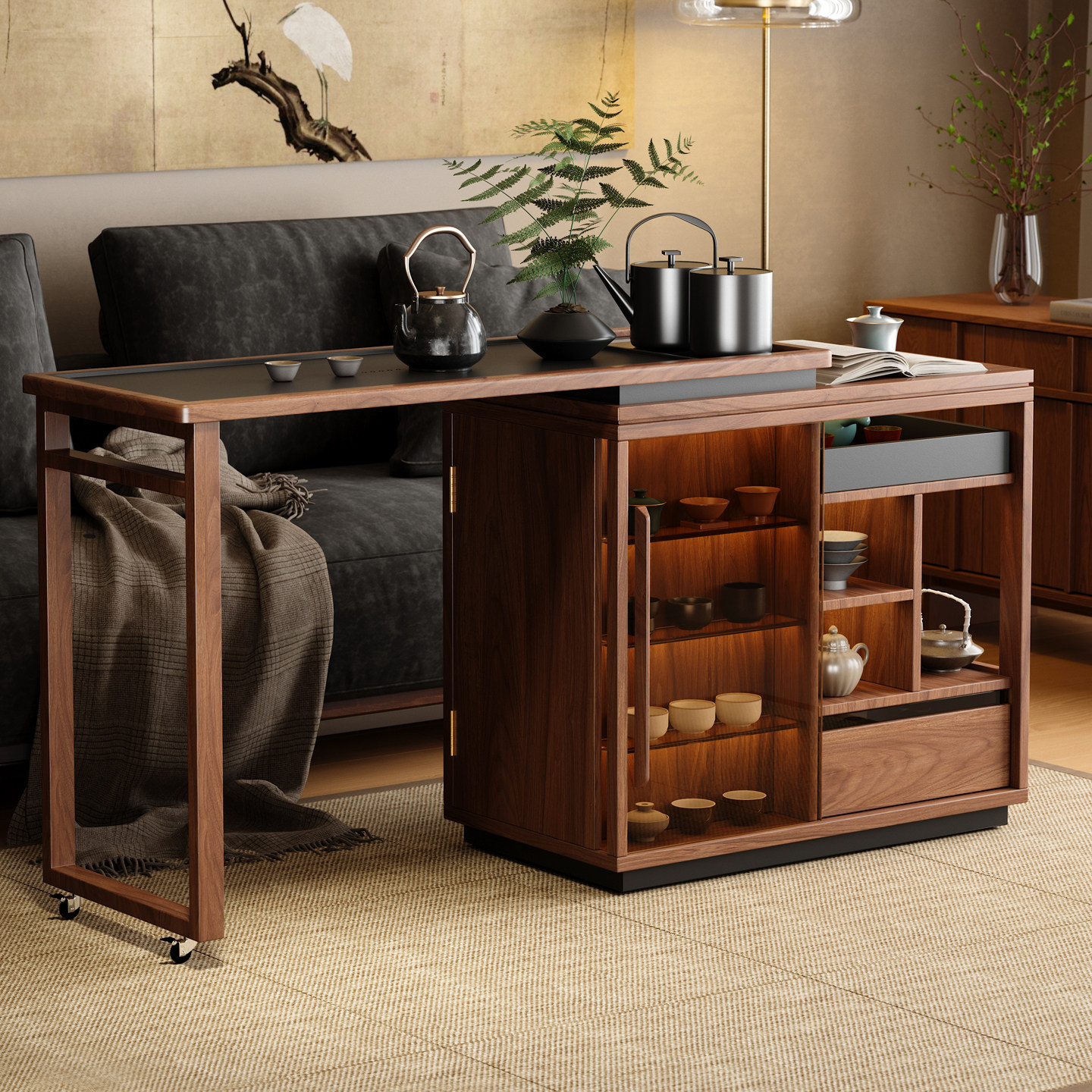 木小咖 云屿可移动茶桌家用小户型实木阳台茶台可伸缩茶水柜,淘宝优惠券,粉丝福利购,淘宝优惠卷