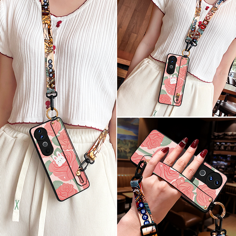 适用vivos19pro手机壳s30斜挎肩背挂脖绳s20手机壳新款s18保护套s16腕带miniS15支架s17卡通兔女玫瑰花12外壳 - 图0