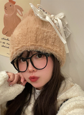针织帽逛街甜美可爱蝴蝶结针织帽