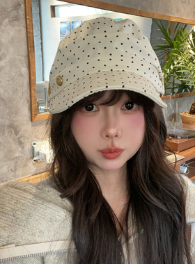 韩系波点马术帽褶皱慵懒显脸小女