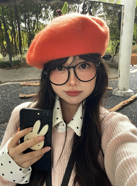 新款彩色毛呢贝雷帽显脸小文艺女