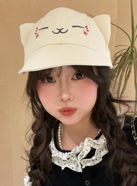 双笙欧尼翻檐猫咪鸭舌帽