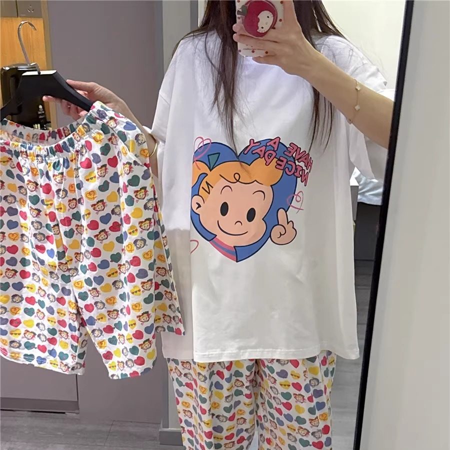 日系短袖睡衣女纯棉原田治女孩印花家居服大码胖mm200斤长裤套装,淘宝优惠券,粉丝福利购,淘宝优惠卷