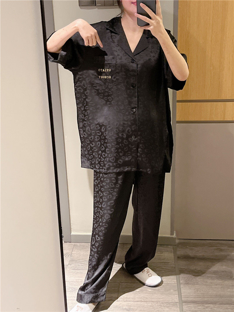 春夏短袖情侣睡衣薄款仿真丝豹纹家居服开衫冰丝大码200斤套装女,淘宝优惠券,粉丝福利购,淘宝优惠卷