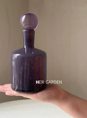 HERGARDEN时来运转中古可爱粉色紫色玻璃艺术花瓶摆件高级感花器