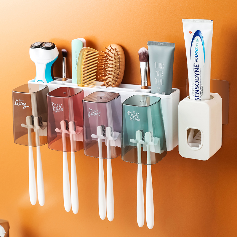 卫生间牙刷架漱口杯套装壁挂式牙刷置物架牙刷杯架子刷牙杯免打孔-图0