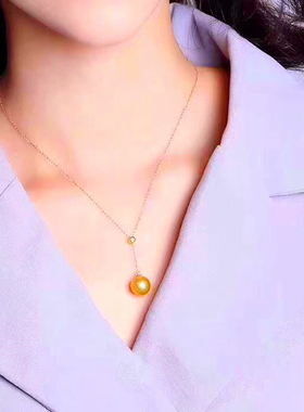 天卉珠宝G18K金海水金珠优雅款轻奢风y字套链搭配10-11MM金色珍珠