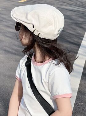 痞帅ins儿童洋气前进帽韩国宝宝刺绣字母贝雷帽男女童鸭舌帽亲子