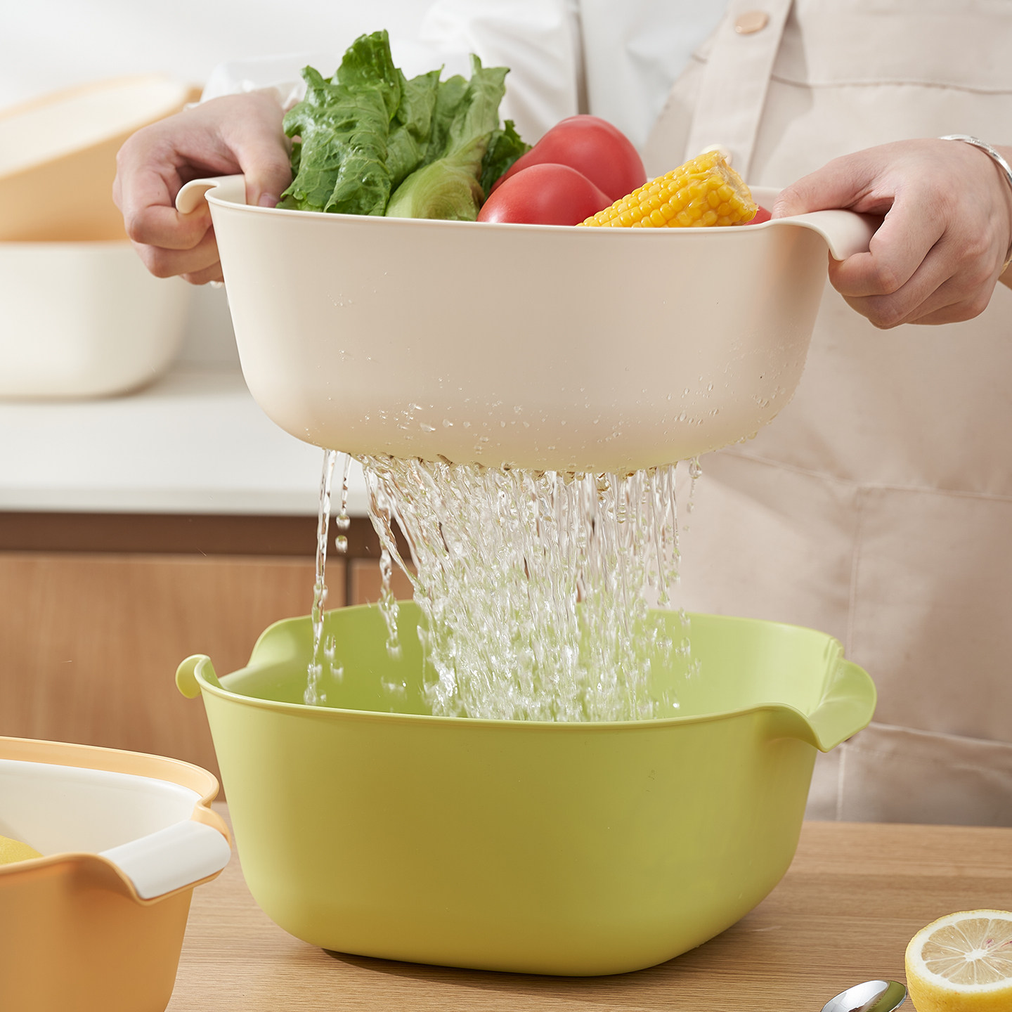 双层洗菜盆沥水篮厨房客厅家用水果盘水槽淘米洗菜篮子食品级大号,淘宝优惠券,粉丝福利购,淘宝优惠卷