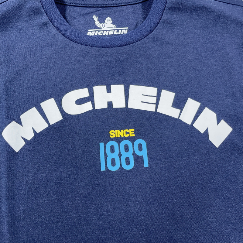 老百姓 元 夏MICHELIN拼色1889前胸字母大印花圆领短袖T恤衫男士 - 图1