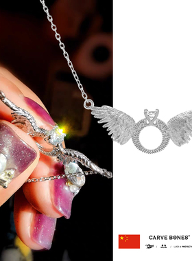 天使的礼物纯银镶水晶翅膀项链