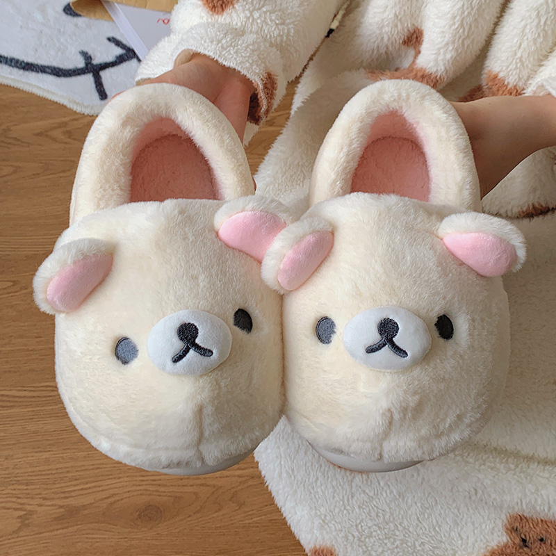 网红可爱轻松熊棉拖鞋女冬外穿男女情侣防滑家居室内保暖棉鞋秋千 - 图3