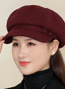 针织帽子女秋冬天中老年人毛呢