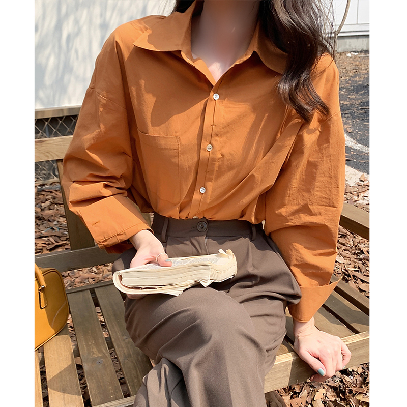 橘色衬衫女设计感小众2023春秋季新款高级感漂亮法式甜美长袖上衣