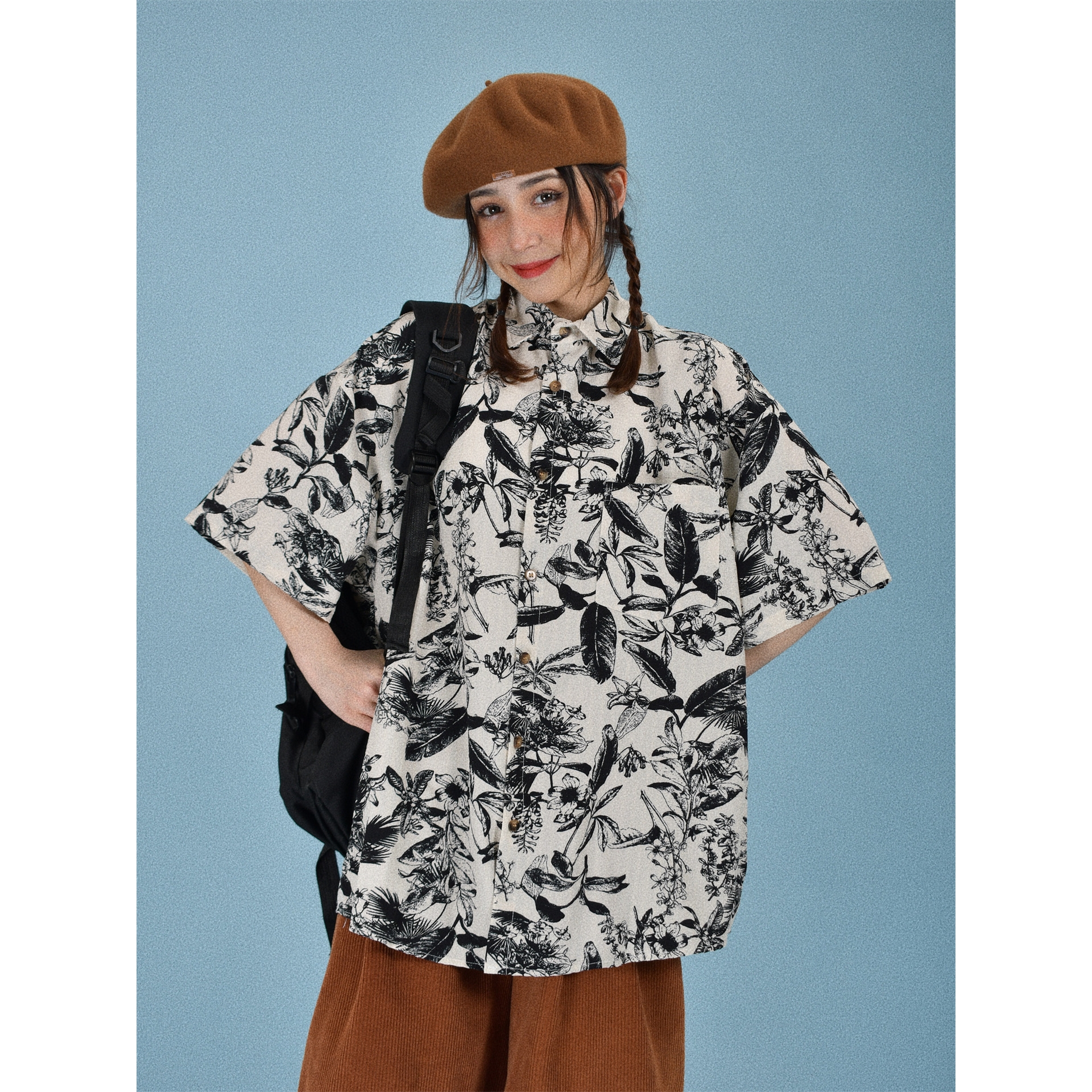 日系复古短袖衬衫夏威夷潮流宽松休闲薄款港风花半袖衬衣男女通勤 - 图0