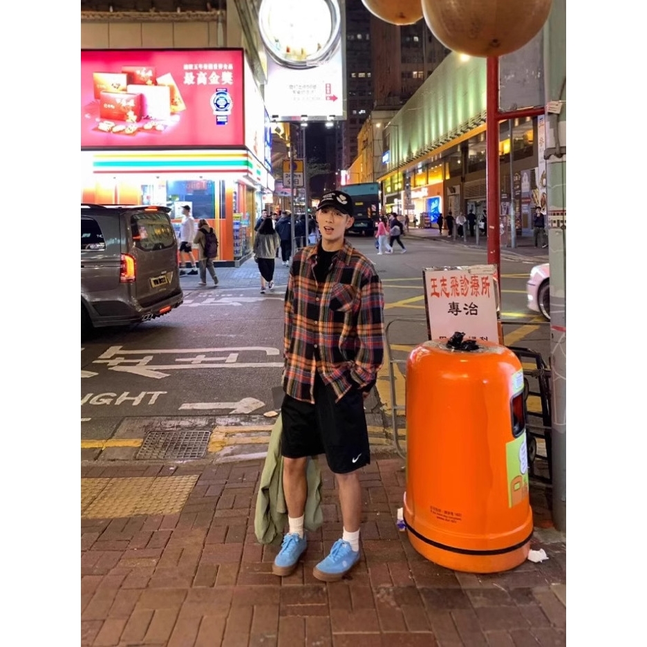 美式潮牌复古长袖衬衫男女春秋季字母刺绣格子情侣款百搭衬衣外套 - 图0