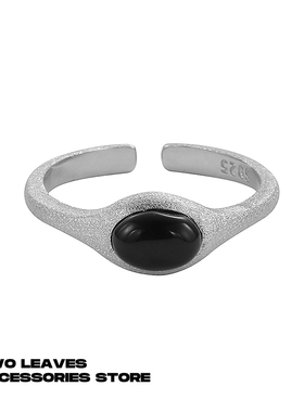 S925纯银黑玛瑙磨砂戒指