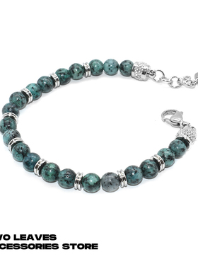 TWOLEAVES男女钛钢绿纹串珠手链