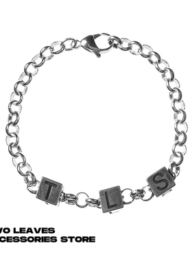 TWOLEAVES男女钛钢字母方块手链