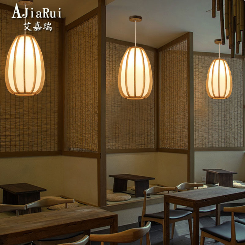 日式单头寿司料理店餐厅禅意茶室吧台原木小吊灯民宿床头竹编灯具_虎窝淘