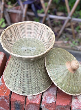 手工竹编带盖精致瓜果篮茶盒茶食零食筐点心盘水果篮