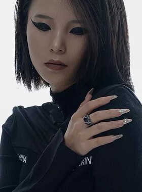 跨境复古暗黑风熔岩戒指小众设计褶皱ins男女开口可调节食指戒