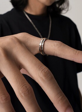 破损十字架S925纯银镶黄铜破坏十字开口戒指复古做旧可调节指环