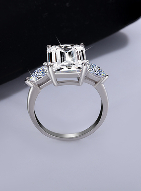 S925纯银镀铂金莫桑石雷迪恩切戒指5克拉夸张豪华超闪异形钻女戒