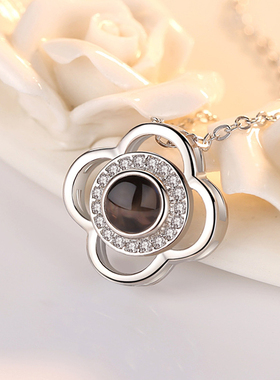 S925银爱的项链记忆吊坠100种语言我爱你投影四叶草抖音同款项链