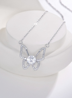 S925纯银莫桑石蝴蝶项链饰品女百搭小众设计高级感锁骨一克拉项链