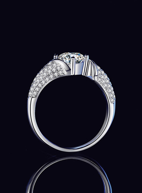 轻奢莫桑钻S925纯银满镶四爪戒指女轻奢小众仿真钻戒送朋友闺蜜