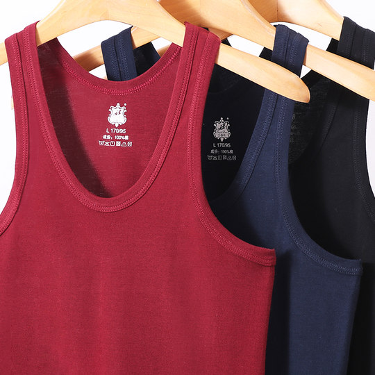 纯棉背心男士跨栏健身运动打底吸汗衫枣红酒红吊带无袖全棉春夏季