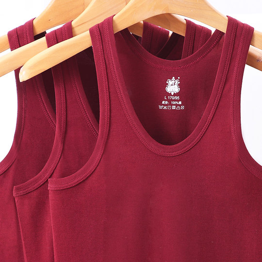 纯棉背心男士跨栏健身运动打底吸汗衫枣红酒红吊带无袖全棉春夏季