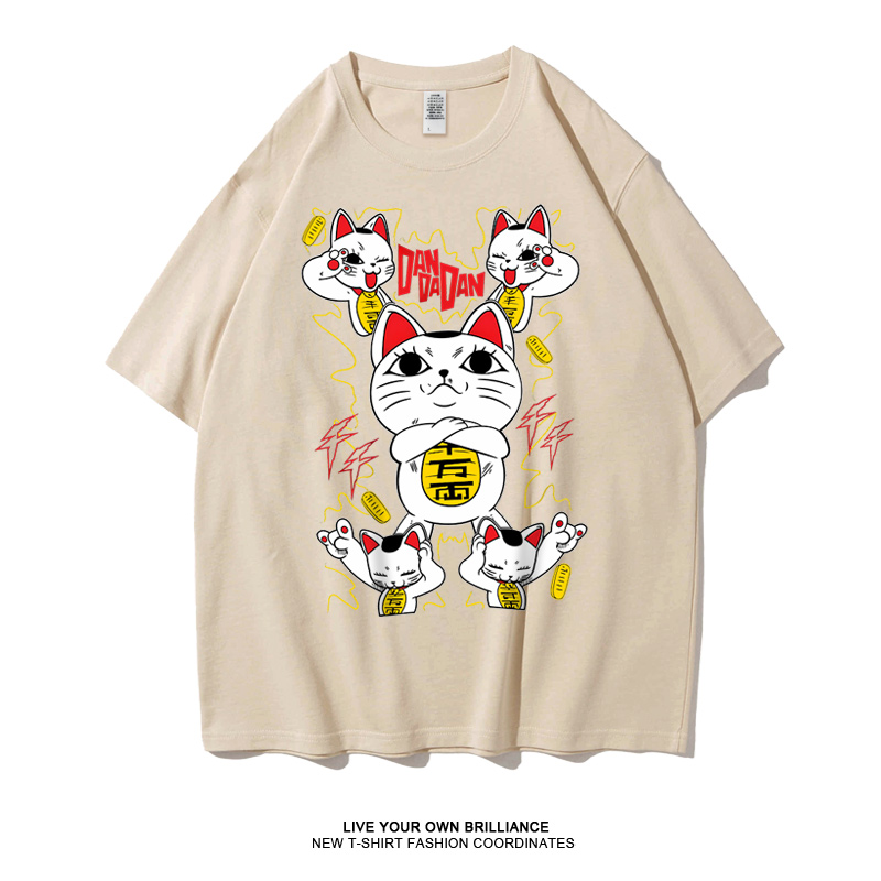 胆大党短袖T恤男dandadan招财猫二次元动漫周边纯棉宽松夏季半袖 - 图2