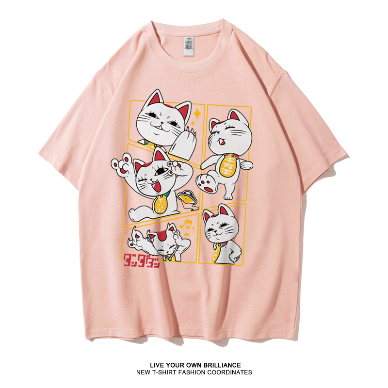 胆大党短袖T恤男dandadan招财猫二次元动漫周边纯棉宽松夏季半袖 - 图1