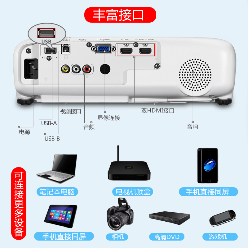 Epson爱普生投影仪CB-FH06/FH52家用办公白天高清家庭影院投影机