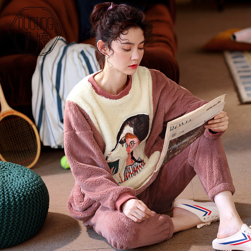 朵婷运动睡衣女珊瑚绒长袖长裤 朵婷睡衣/家居服套装