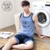 Duo Ting mùa hè vài bộ đồ ngủ không tay cotton vest thể thao nữ quần short Phiên bản Hàn Quốc thiết lập dịch vụ nhà cotton nam - Bộ Pajama