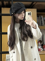 Herbenwind fur coat thicken jacket cotton jacket Womens autumn Winter in long style Lazy Wind Oat Color Advanced Sensation Wave