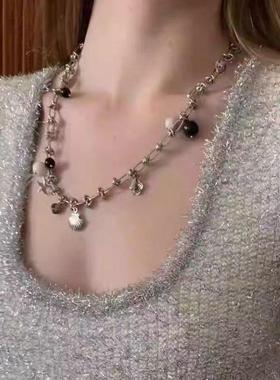 赵昭仪复古朋克海洋探险家海星贝壳珍珠项链银色吊坠锁骨链颈链