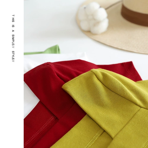 丹语 Летняя одежда, хлопковая ретро футболка с коротким рукавом, квадратный вырез, коллекция 2021, французский стиль