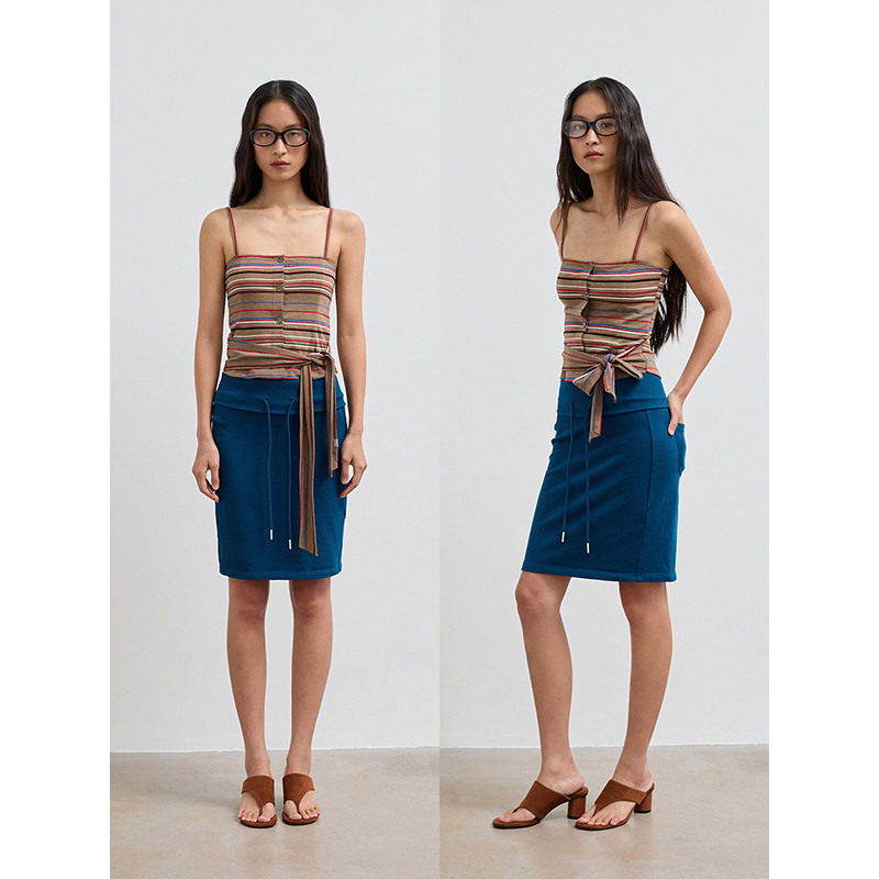 TDDP“彩虹背心”设计感条纹小吊带女夏季外穿内搭打底修身上衣 - 图0