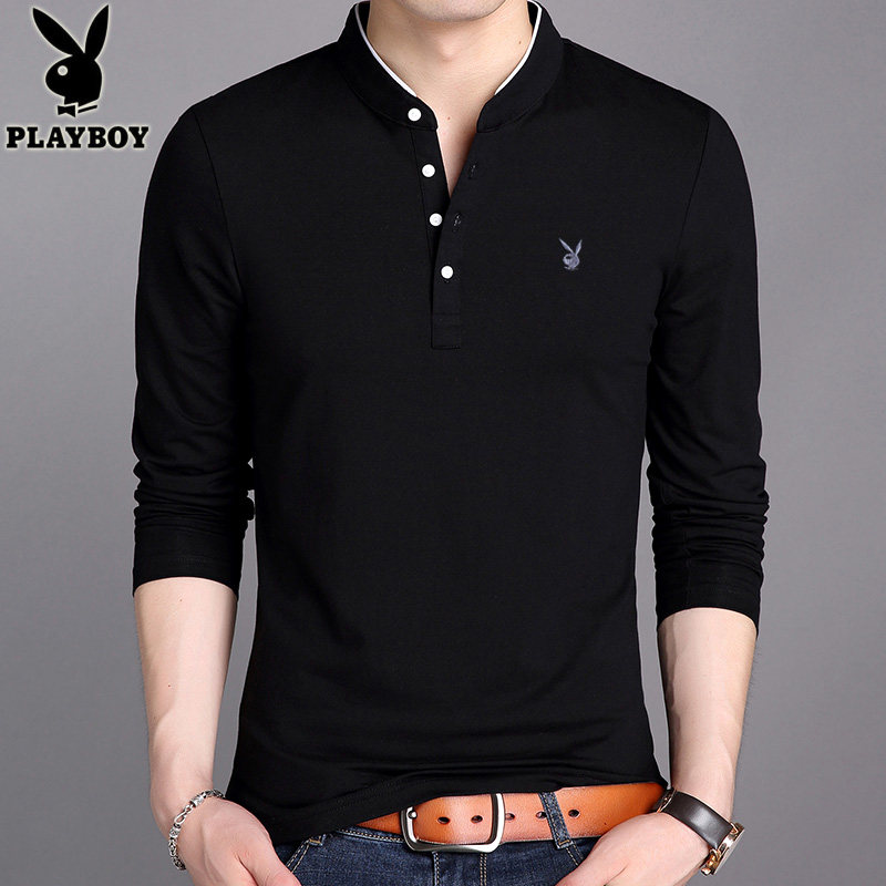 花花公子男士长袖t恤纯棉打底衫 playboy辉腾T恤