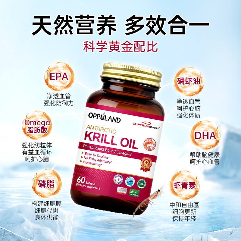 Krill Oil磷虾油纯南极omega-3磷脂深海鱼油软胶囊美国原装进口-图0