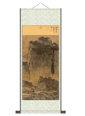 仿古名家山水画国画丝绸礼品字画办公室卷轴画定制养生会所装饰画